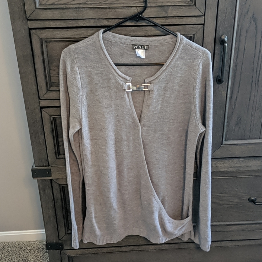 Grey buckle at chest sweater